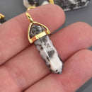 1 Zebra Jasper Charm, Gemstone Point Pendant, gold trim, 1.5", chs8551
