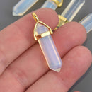 1 Opalite Charm, Gemstone Point Pendant, gold trim, 1.5", chs8552