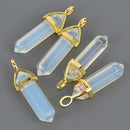 1 Opalite Charm, Gemstone Point Pendant, gold trim, 1.5", chs8552