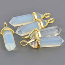 1 Opalite Charm, Gemstone Point Pendant, gold trim, 1.5", chs8552