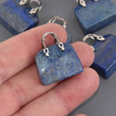 Gemstone Purse Handbag Charms, Blue Lapis Lazuli with silver handle, chs8554