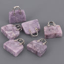 Gemstone Purse Handbag Charms, Purple Lepidolite with silver handle, chs8557