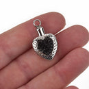 Cremation Ash Urn Charm Locket, Silver Stainless Steel with Black Crystals, 30mm x 20mm chs8560