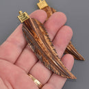 Large Brown FEATHER Charm 3.5" long chs8568