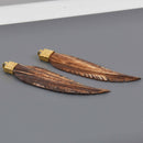Large Brown FEATHER Charm 3.5" long chs8568