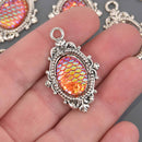 4 MERMAID Charms Rainbow AB Oval with Silver Bezel, 40mm, chs8571