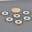 4 Blue Evil Eye Charms, Gold Plated with Enamel, chs8574