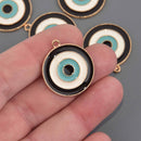 4 Black Evil Eye Charms, Gold Plated with Enamel, chs8575