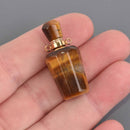 Tiger Eye Natural Crystal Essential Oil Bottle Pendant, Perfume Bottle, Gold Trim, chs8576