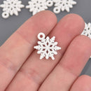 10 White SNOWFLAKE Charms, Enamel over Metal, 20mm, chs8577