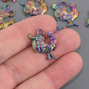 4 Rooster Charms, Rainbow Patina Hammered Metal, chs8578