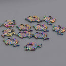 4 Rooster Charms, Rainbow Patina Hammered Metal, chs8578