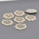 5 White Flower Mandala Charms, Silver Metal with Enamel, connector link, chs8580
