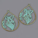 2 Owl Charms, Bronze with BLUE verdigris patina, large 48mm, chs8581
