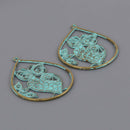 2 Owl Charms, Bronze with BLUE verdigris patina, large 48mm, chs8581