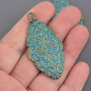 2 Fancy Pendant Charms, Bronze with BLUE verdigris patina, large 2.25" long, chs8582