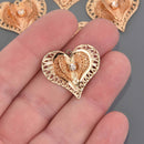 5 Gold Filigree Heart Charms, Crystal 3D Charms, 26mm, chs8585