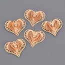 5 Gold Filigree Heart Charms, Crystal 3D Charms, 26mm, chs8585