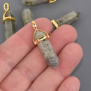 1 Labradorite Charm, Gemstone Point Pendant, gold trim, 1.5", chs8586
