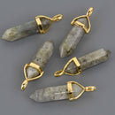 1 Labradorite Charm, Gemstone Point Pendant, gold trim, 1.5", chs8586