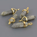 1 Labradorite Charm, Gemstone Point Pendant, gold trim, 1.5", chs8586