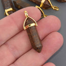 1 Bronzite Charm, Gemstone Point Pendant, gold trim, 1.5", chs8588