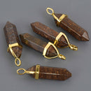 1 Bronzite Charm, Gemstone Point Pendant, gold trim, 1.5", chs8588