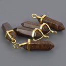 1 Bronzite Charm, Gemstone Point Pendant, gold trim, 1.5", chs8588