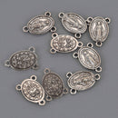 Silver Rosary Charms, Tri-Piece Jewelry Connector Link, chs8589