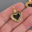 Cremation Ash Urn Charm Locket, Gold Stainless Steel with Black Crystals, chs8590