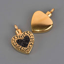 Cremation Ash Urn Charm Locket, Gold Stainless Steel with Black Crystals, chs8590