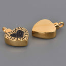 Cremation Ash Urn Charm Locket, Gold Stainless Steel with Black Crystals, chs8590