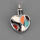 Heart Cremation Ash Urn Charm Locket, Silver Stainless Steel with Enamel, chs8594