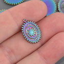 2 Oval Rainbow Charms, Stainless Steel Patina Metal, chs8595