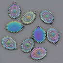 2 Oval Rainbow Charms, Stainless Steel Patina Metal, chs8595