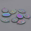 2 Oval Rainbow Charms, Stainless Steel Patina Metal, chs8595