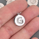 Letter G Crystal Alphabet Charm, Silver Plate, 15mm, chs8600