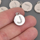 Letter J Crystal Alphabet Charm, Silver Plate, 15mm, chs8601