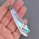 1 Crystal AB Teardrop Drop Pendant, Clear Glass with rhinestone pave' bead cap, Faceted, Silver Bail, 3.5" long, chs8609