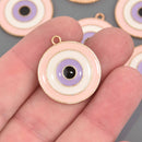 4 Pink Evil Eye Charms, Gold Plated with Enamel, chs8612