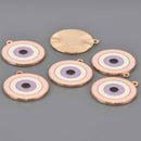 4 Pink Evil Eye Charms, Gold Plated with Enamel, chs8612
