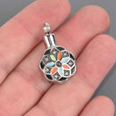 Cremation Ash Urn Charm Locket, Flower Mandala, Silver Stainless Steel with Enamel, chs8616