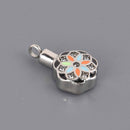 Cremation Ash Urn Charm Locket, Flower Mandala, Silver Stainless Steel with Enamel, chs8616