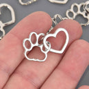 Silver PAW PRINT and HEART Cut Out Charms Dog Cat 32mm, chs8613