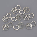 Silver PAW PRINT and HEART Cut Out Charms Dog Cat 32mm, chs8613