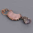 Copper Moon and Stars Gemstone Pendant with Amethyst and Rose Quartz, 3.5" long, chs8618