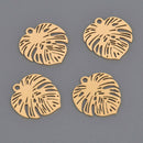 2 Monstera Leaf Charms, gold stainless steel tarnish resistant, chs8622