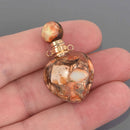 Gemstone Heart Essential Oil Bottle Pendant, Perfume Bottle, Gold Trim, chs8624