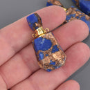 Royal Blue Jasper Crystal Essential Oil Bottle Pendant, Perfume Bottle, Gold Trim, chs8625