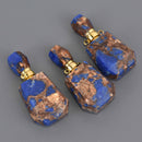 Royal Blue Jasper Crystal Essential Oil Bottle Pendant, Perfume Bottle, Gold Trim, chs8625
